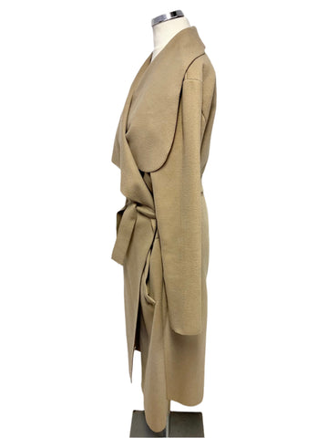 UNBRANDED CAMEL COLLARED UNLINED WRAP TIE BELT COAT ONE SIZE FIT APPROX UK 10-16