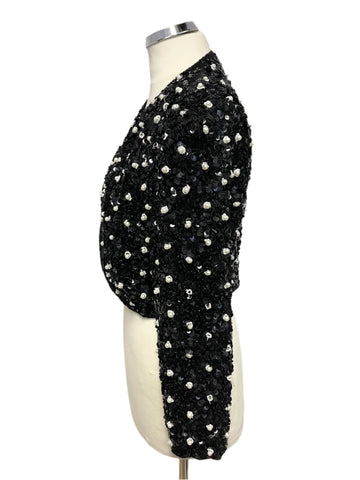 VINTAGE ROOTS BLACK PEARL & SEQUINNED SPECIAL OCCASION BOLERO JACKET SIZE 14