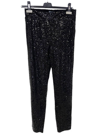 SOSANDAR BLACK SEQUINNED TAPERED LEG TROUSERS SIZE 10