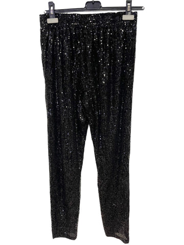 SOSANDAR BLACK SEQUINNED TAPERED LEG TROUSERS SIZE 10