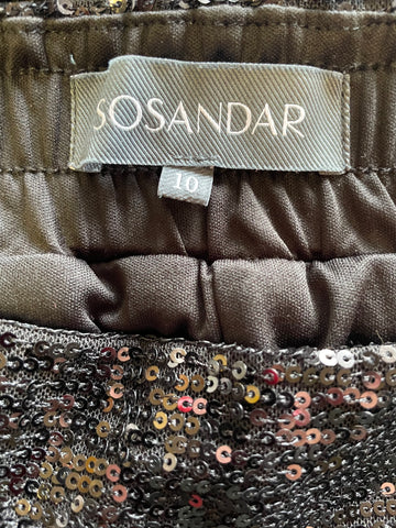 SOSANDAR BLACK SEQUINNED TAPERED LEG TROUSERS SIZE 10