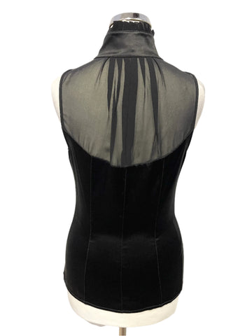 KAREN MILLEN BLACK SILK HIGH NECK SHEER BACK SLEEVELESS TOP  SIZE 8