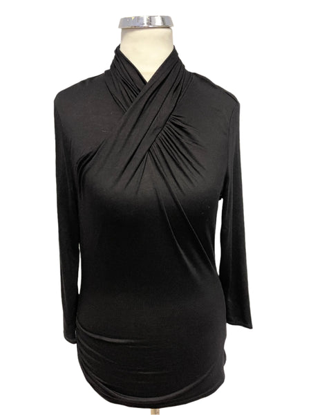 BRAND NEW KAREN MILLEN BLACK CROSS OVER NECK 3/4 SLEEVE TOP SIZE 8