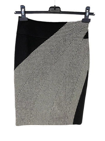 KAREN MILLEN BLACK & GREY DOGTOOTH TWEED PANELLED PENCIL SKIRT SIZE 10