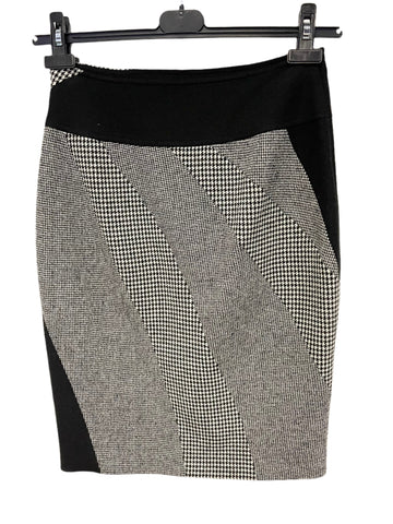 KAREN MILLEN BLACK & GREY DOGTOOTH TWEED PANELLED PENCIL SKIRT SIZE 10