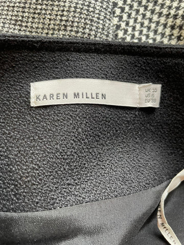 KAREN MILLEN BLACK & GREY DOGTOOTH TWEED PANELLED PENCIL SKIRT SIZE 10