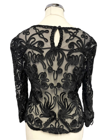 UNBRANDED BLACK MESH APPLIQUE TRIM 3/4 SLEEVED TOP  SIZE S/M