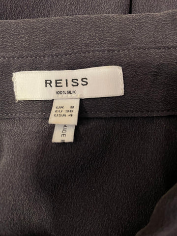 REISS KIA 100% SILK NAVY COLLARED LONG SLEEVE SHIRT SIZE 8