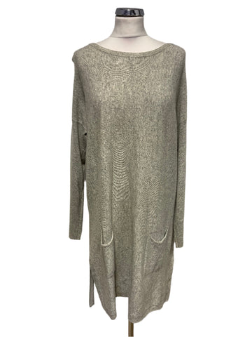 NICOLE FARHI GREY WOOL MIX BOAT NECK LONG SLEEVE JUMPER DRESS  SIZE XL