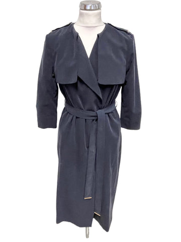 TED BAKER CORABEL NAVY UNLINED BELTED COLLARLESS TRENCH COAT SIZE 1 UK 10