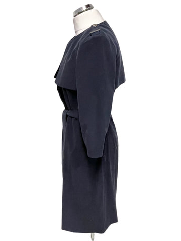 TED BAKER CORABEL NAVY UNLINED BELTED COLLARLESS TRENCH COAT SIZE 1 UK 10