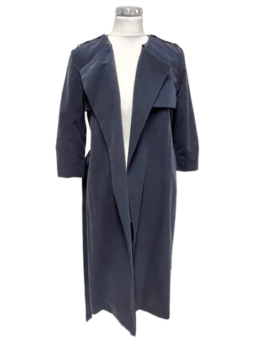 TED BAKER CORABEL NAVY UNLINED BELTED COLLARLESS TRENCH COAT SIZE 1 UK 10