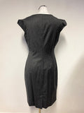 LK BENNETT GIANNA GREY PINSTRIPE WOOL CAP SLEEVE PENCIL DRESS SIZE 12