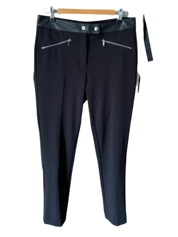 DKNY BLACK FAUX LEATHER TRIM TAPERED LEG TROUSERS SIZE 8 UK 12/14