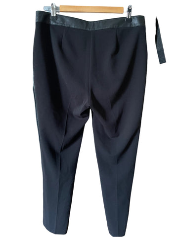 DKNY BLACK FAUX LEATHER TRIM TAPERED LEG TROUSERS SIZE 8 UK 12/14