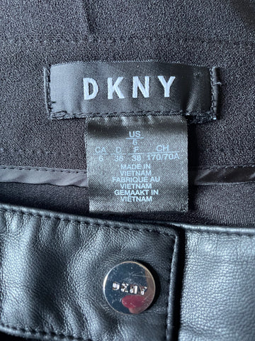 DKNY BLACK FAUX LEATHER TRIM TAPERED LEG TROUSERS SIZE 8 UK 12/14