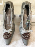 LK BENNETT LIGHT GREY BEAD TRIM SATIN BALLERINA FLATS  SIZE 5/38