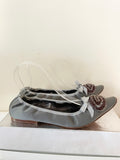 LK BENNETT LIGHT GREY BEAD TRIM SATIN BALLERINA FLATS  SIZE 5/38