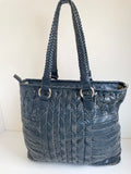 ANYA HINDMARCH DARK BLUE LEATHER WEAVE LARGE SHOULDER BAG