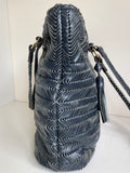 ANYA HINDMARCH DARK BLUE LEATHER WEAVE LARGE SHOULDER BAG