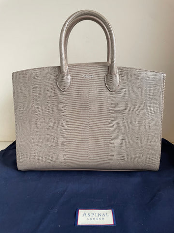 BRAND NEW ASPINAL MADISON TAUPE PEBBLE FINISH LEATHER TOTE BAG WITH SHOULDER STRAP