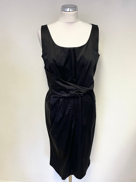 MOSCHINO BLACK SCOOPED NECK PLEAT & DRAPE FRONT SLEEVELESS PENCIL DRESS SIZE 12