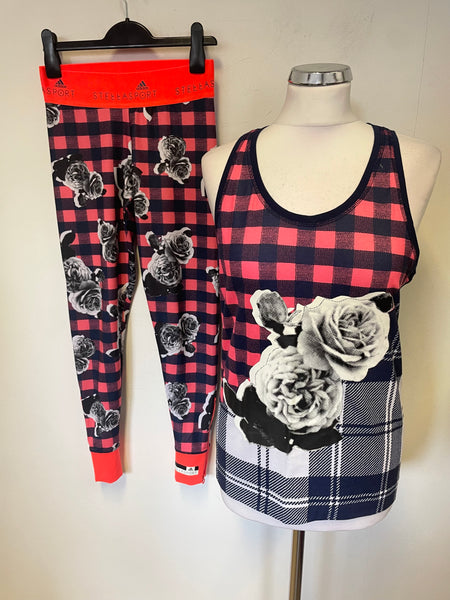 ADIDAS STELLA MCCARTNEY SPORT NAVY & CORAL GYM VEST & LEGGINGS SET SIZE XS