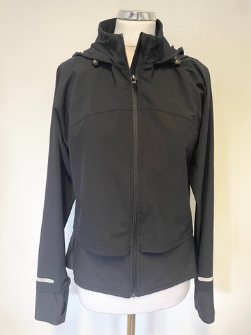 SWEATY BETTY BLACK ZIP FRONT CONCEALED HOOD RUNNING JACKET SIZE S