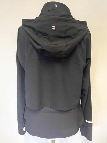 SWEATY BETTY BLACK ZIP FRONT CONCEALED HOOD RUNNING JACKET SIZE S