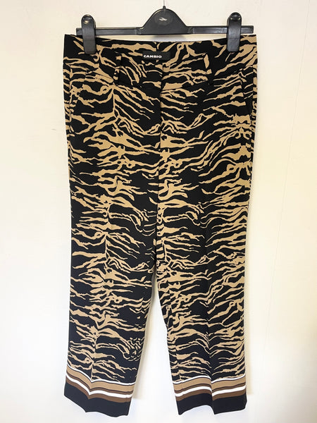 CAMBIO CLAIRE BLACK & CAMEL PRINT STRAIGHT LEG CROP TROUSERS SIZE UK 10