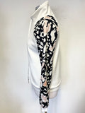 SANI BLU WHITE LONG PATTERNED SLEEVED ZIP FRONT TOP SIZE 34/ S