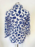 JAEGER WHITE & BLUE PRINT COLLARED 3/4 SLEEVED 100% LINEN SHIRT SIZE 6