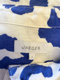 JAEGER WHITE & BLUE PRINT COLLARED 3/4 SLEEVED 100% LINEN SHIRT SIZE 6