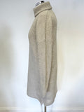 ODEMAI BEIGE RIB KNIT ROLL NECK LONG SLEEVED JUMPER DRESS SIZE 1 UK S/M