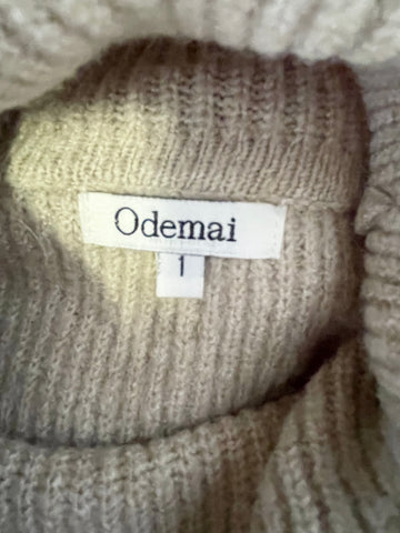 ODEMAI BEIGE RIB KNIT ROLL NECK LONG SLEEVED JUMPER DRESS SIZE 1 UK S/M