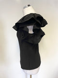 JOSEPH RIBKOFF BLACK RUFFLE FRILLED CAP SLEEVED TOP SIZE 10