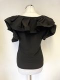 JOSEPH RIBKOFF BLACK RUFFLE FRILLED CAP SLEEVED TOP SIZE 10