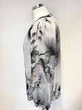 JIGSAW 100% SILK GREY FLORAL PRINT SEMI SHEER LONG SLEEVED TOP SIZE 8