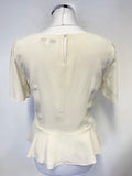 LK BENNETT REIMS 100% SILK CREAM PEPLUM WAIST SHORT SLEEVE TOP SIZE 10