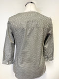 PAUL COSTELLO GREY PRINT COLLARLESS 3/4 SLEEVE SHIRT SIZE 8