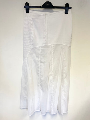 ELISA CAVALETTI WHITE & SILVER EMBROIDERED PANEL LONG COTTON SKIRT SIZE 10