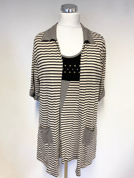 DORIS STREICH BLACK & CREAM STRIPED SLEEVELESS TOP & CARDIGAN SET SIZE 40 UK 14