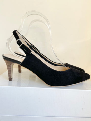 BRAND NEW MARKS & SPENCER AUTOGRAPH BLACK SUEDE SLINGBACK HEELS SIZE 4.5/37.5