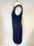 MARCIANO NAVY BLUE EYELET TRIM SLEEVELESS PENCIL DRESS SIZE 6 UK 10