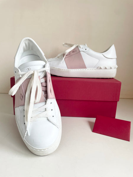 VALENTINO GARAVANTI WHITE & WATER ROSE LEATHER TRAINERS SIZE 4.5/37.5