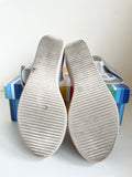 OH MY SANDALS SILVER LEATHER & WEDGE SANDALS SIZE 5/38