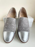 HB ESPANA GREY & SILVER RHINESTONE TRIM SUEDE & LEATHER WEDGE HEEL SHOES SIZE 4.5/37.5