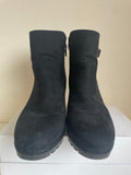 MARKS & SPENCER BLACK SUEDE BUCKLE TRIM WEDGE HEEL ANKLE BOOTS SIZE 6.5/39.5