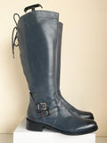 MODA IN PELLE PETROL BLUE  LEATHER LACE UP REAR BUCKLE TRIM KNEE LENGTH BOOTS SIZE 6/39