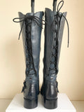 MODA IN PELLE PETROL BLUE  LEATHER LACE UP REAR BUCKLE TRIM KNEE LENGTH BOOTS SIZE 6/39